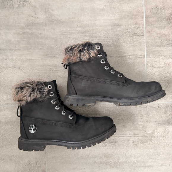 Timberland Women’s Black Nordic Premium 6” Boots Fur Trim Size 8 - Picture 10 of 15